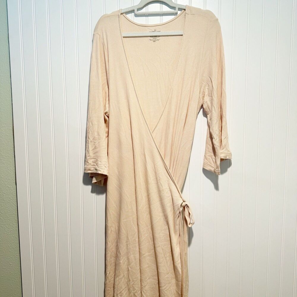 Caden Lane Waffle Bamboo Knit Maternity Robe Oatmeal One Size - Picture 2 of 8